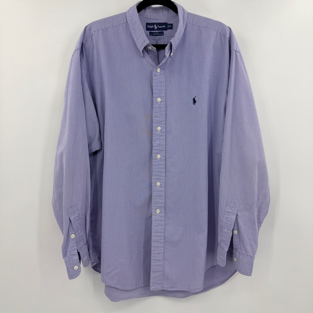 Ralph Lauren Blake Button Down Shirt Blue Gingham Print Horse Logo Size XL